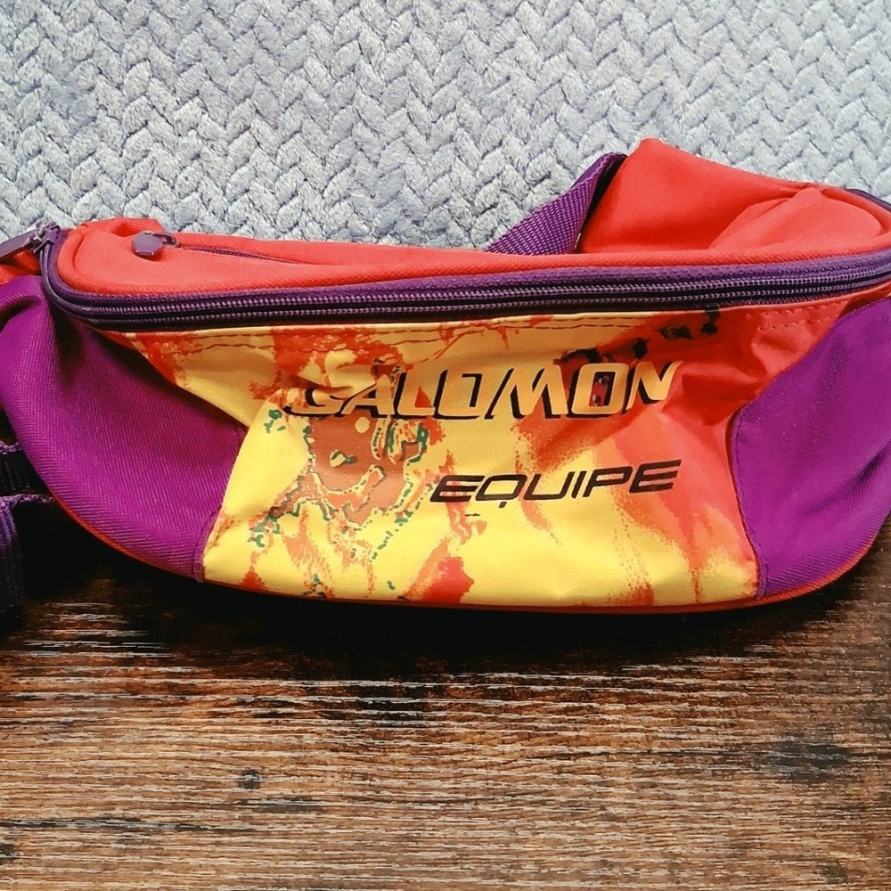 Salomon Equipe Vintage Fanny Pack Waist Bag Red Purple Yellow Retro 90s Sport